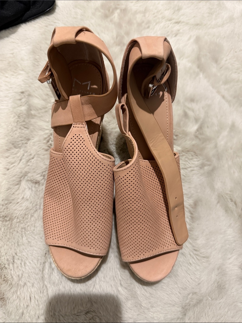 Marc Fisher Perforated Blush Wedge Sandals